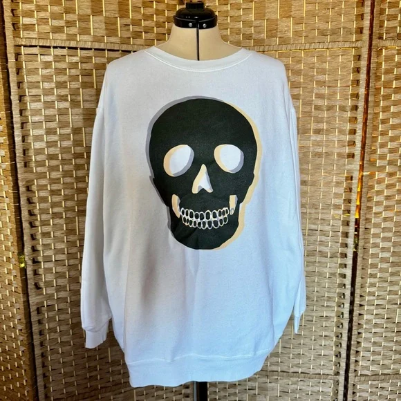 OVERSIZED white Wildfox skull sweatshirt XL - Picture 2 of 12